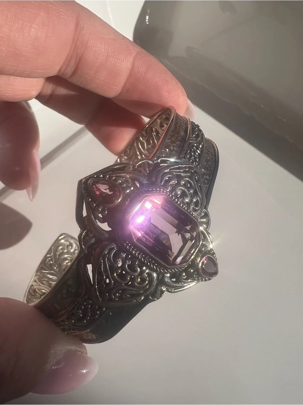 Stunning SARDA Sterling silver cuff bracelet with purple pink crystals - Picture 2 of 15